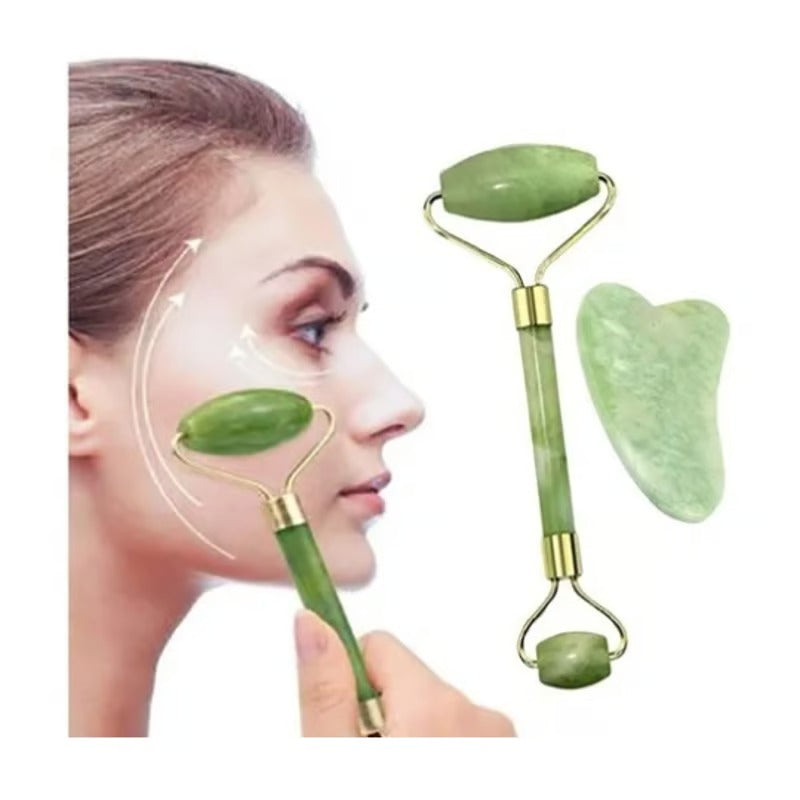 BelleQuartz™| Rodillo facial de Jade+ pierdra Gua sha