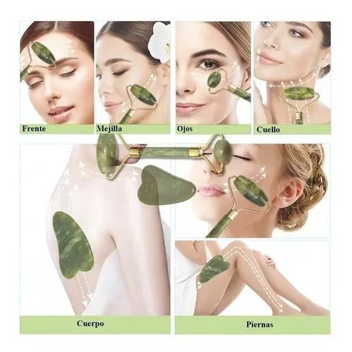 BelleQuartz™| Rodillo facial de Jade+ pierdra Gua sha