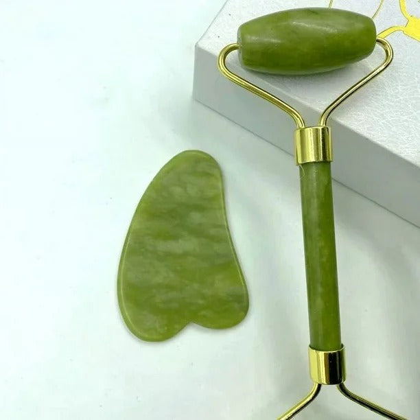 BelleQuartz™| Rodillo facial de Jade+ pierdra Gua sha